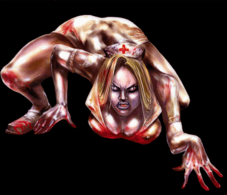 Beastly nurse demon covered in blood